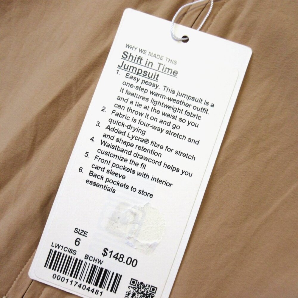 NWT Lululemon Shift in Time Jumpsuit in Beech Wood 6 $148 - Picture 3 of 5